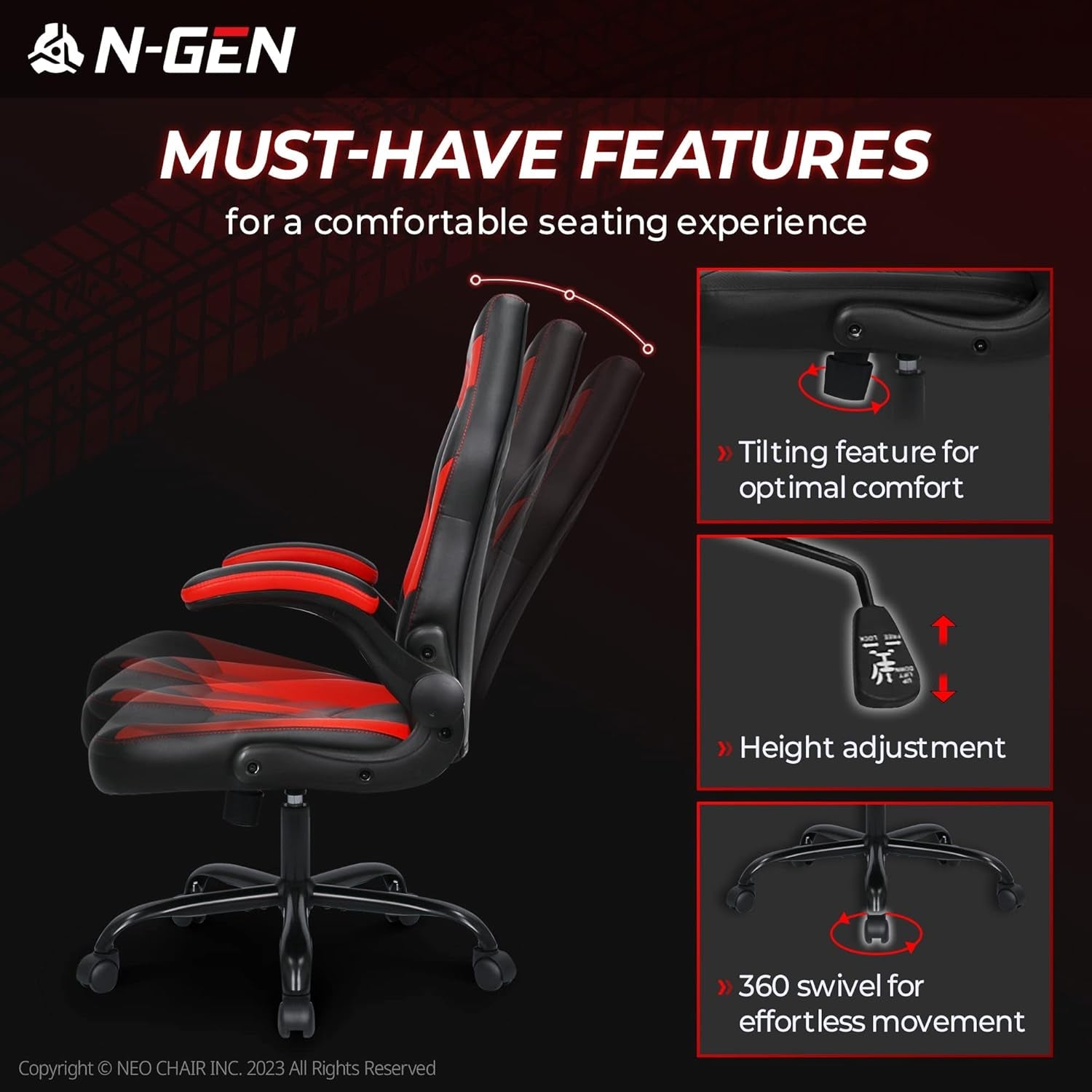 N-GEN Video Gaming Computer Chair Ergonomic Office Chair Desk Chair - Puck's