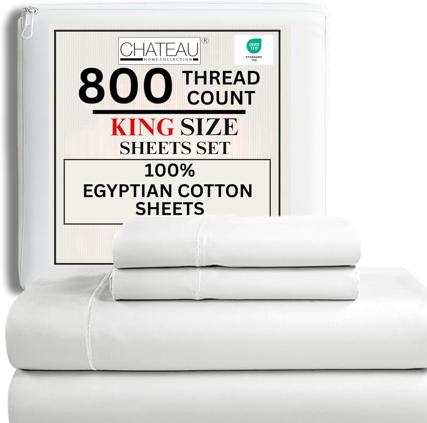 100% Egyptian Cotton Sheets King Size Sheets Set with Fully Elasticated Fitted Sheet & Pillowcase Sets, 800 TC Hotel Collection Deep Pocket King Sheet Set, No Pill Soft Breathable Luxury White Bedding - Puck's