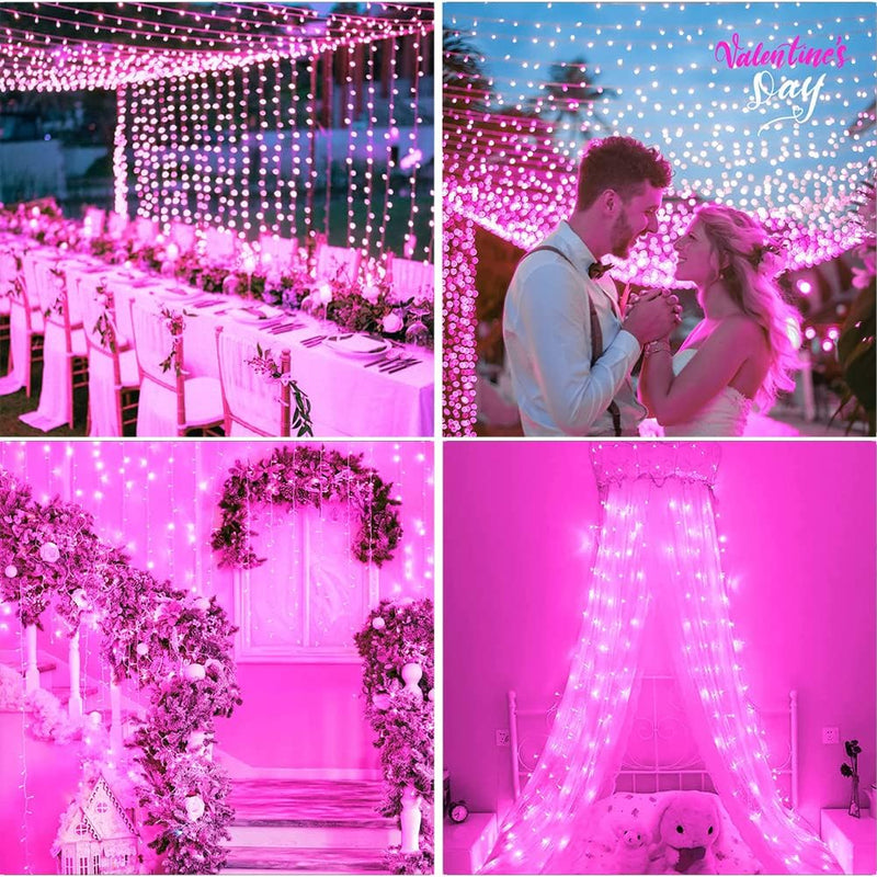 Fairy Lights Outdoor String Lights 33Ft 100 LED with Memory Modes Controller, Extendable Christmas Lights Decorations for Wedding, Christmas, Party, Patio, Indoor Outdoor (Pink) - Puck's