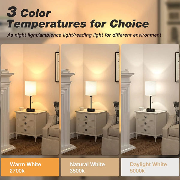 Table Lamp with USB Ports, AC Outlet, 3 Color Temperatures, 14.6 Inch Bedroom Lamp