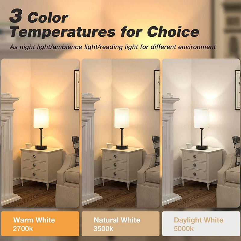 Table Lamp with USB Ports, AC Outlet, 3 Color Temperatures, 14.6 Inch Bedroom Lamp