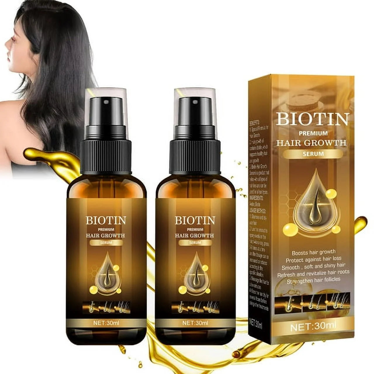 Biotin Hair Growth Spray, Ibealee Biotin Hair Growth Serum, Biotin Thickening Herbal Serum, anti Hair Loss Serum,For Women&Men Hair Growth and Hair Loss-2Pcs - Puck's