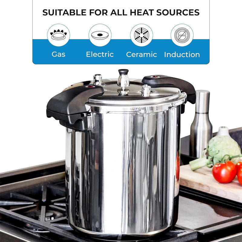 Pressure Cooker 21 Qt Stainless Steel - Large Canning Pot with Lid for Home, Commercial Use - Easy to Clean Any Stove Top Pressure Canner, Can Cooker - SG Certificate QCP420 - Puck's