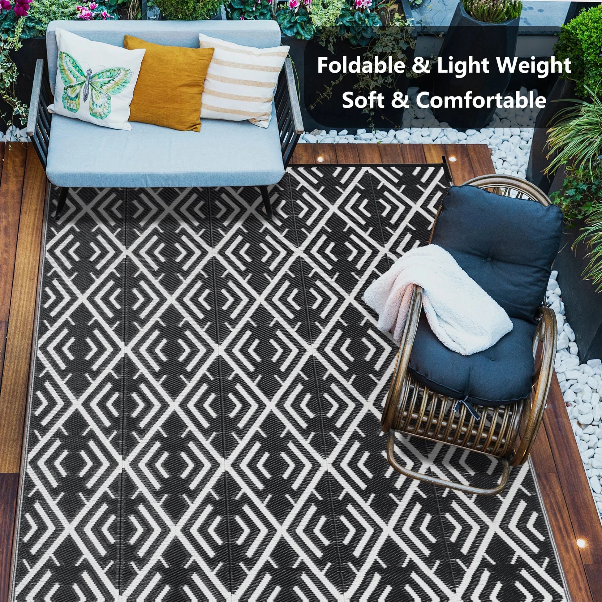 Outdoor Patio Rugs Clearance 9'X12' Waterproof Camping Rugs, RV Rugs for Outside, Deck Rug, Pool, Balcony Rugs - Puck's