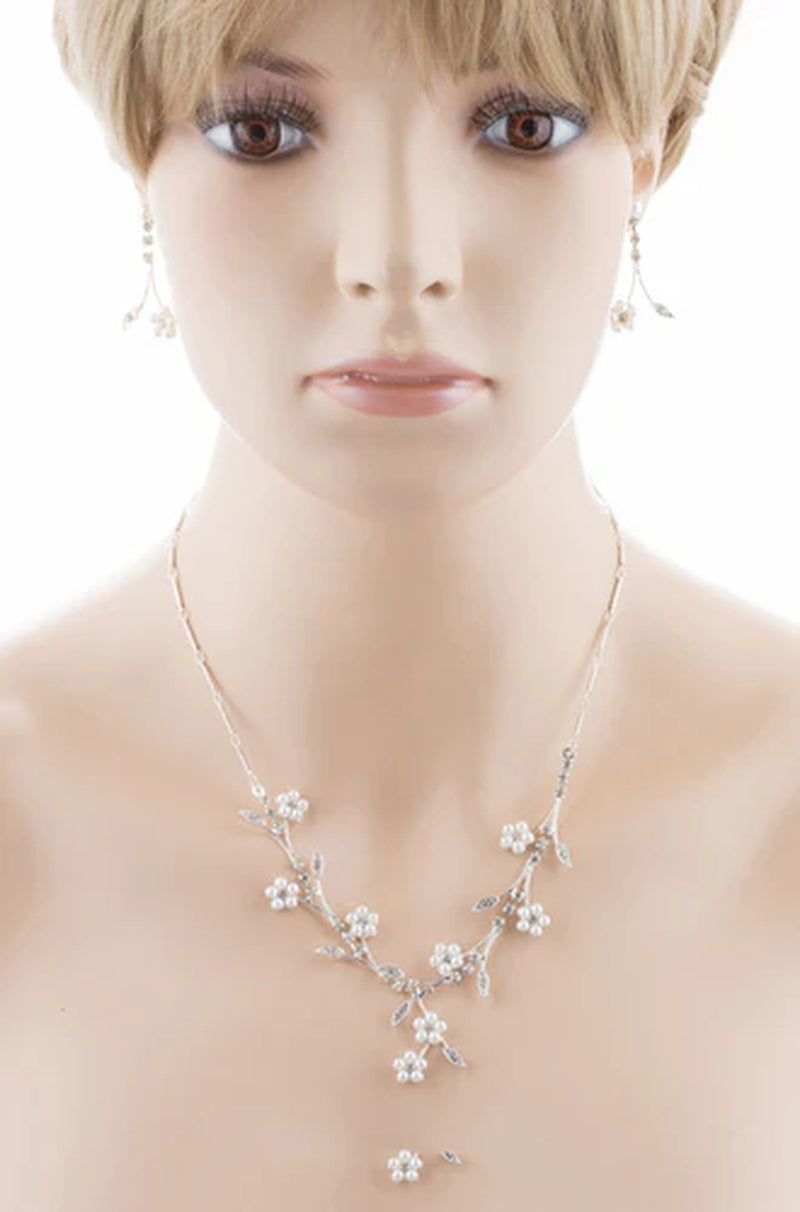Bridal Wedding Jewelry Set Floral Vine Pearl Rhinestone - Puck's