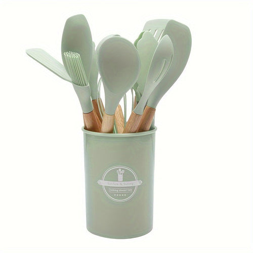12Piece Grey Silicone Kitchen Utensil Set with Holder - Puck's