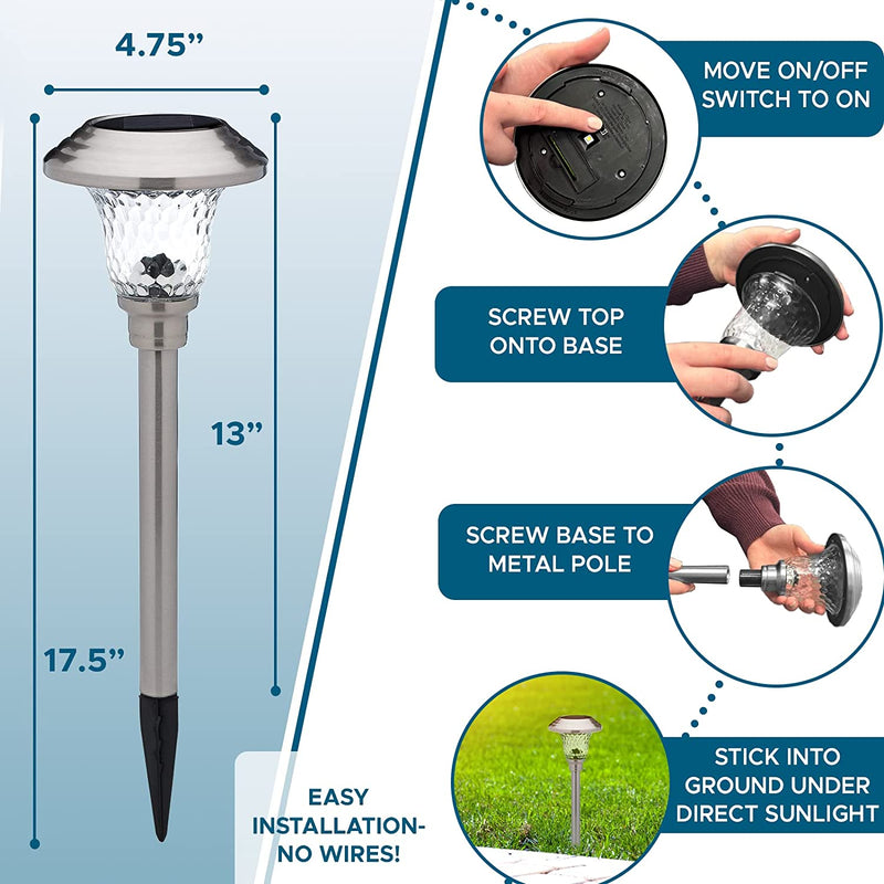 LED Auto Solar Powered Outdoor Path Lights with Watertight Lens for Garden Yard & Pathway, Bright Waterproof Landscape & Patio Lighting, Dusk to Dawn (Glass - White) - Puck's