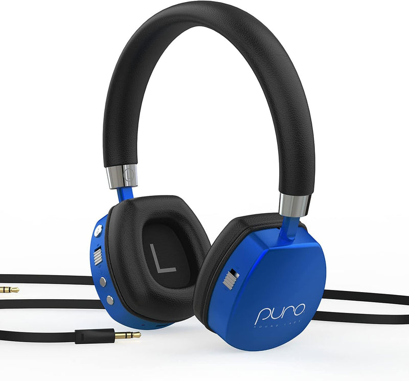 Puroquiets Volume Limited On-Ear Active Noise Cancelling Bluetooth Headphones – Lightweight Headphones for Kids with Built-In Microphone – Safer Sound Studio-Grade Quality (Dark Blue) - Puck's