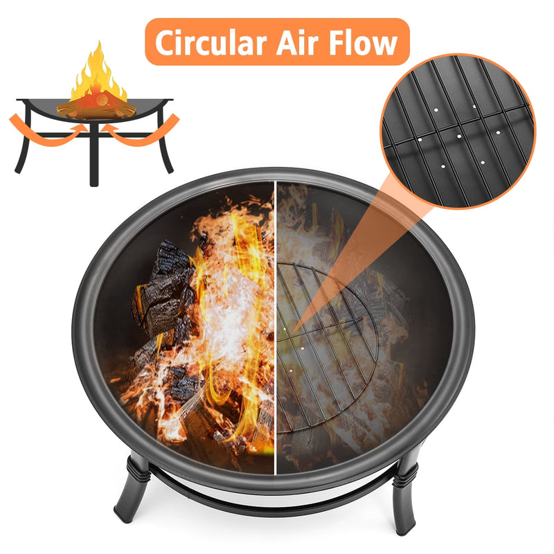 26 Inch Fire Pit for Outdoor round Wood Burning Fire Pit Bowl for Camping Picnic Bonfire Patio outside Backyard Garden Small Bonfire Pit Steel Firepit Bowl with Mesh Screen and Fire Poker - Puck's