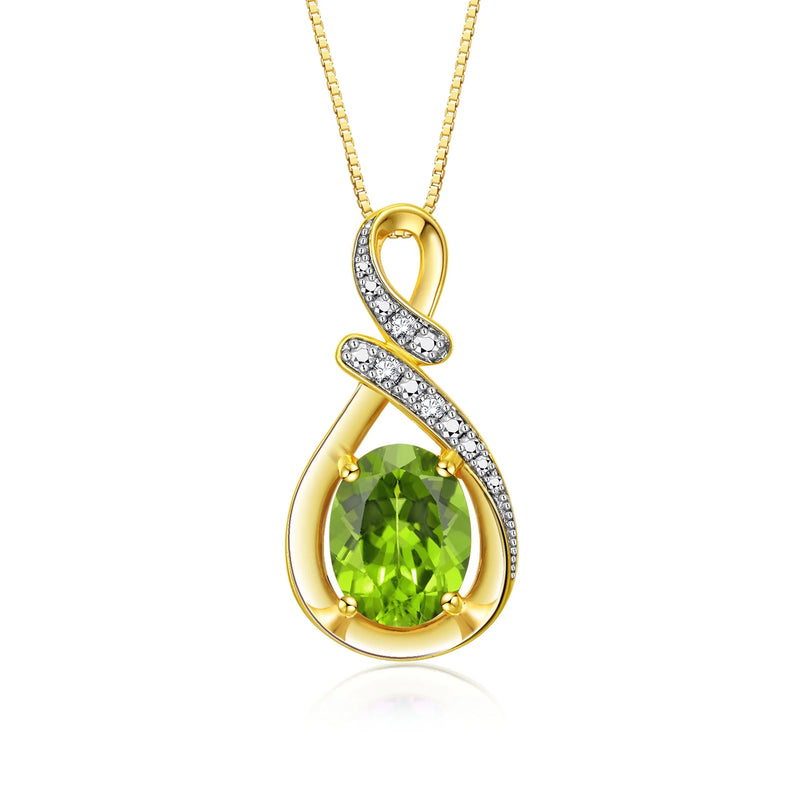 Necklace Yellow Gold Plated Silver Designer Necklace Gemstone & Diamonds Pendant 18" Chain 9X7MM Peridot August Birthstone Womens Jewelry Silver Necklace - Puck's