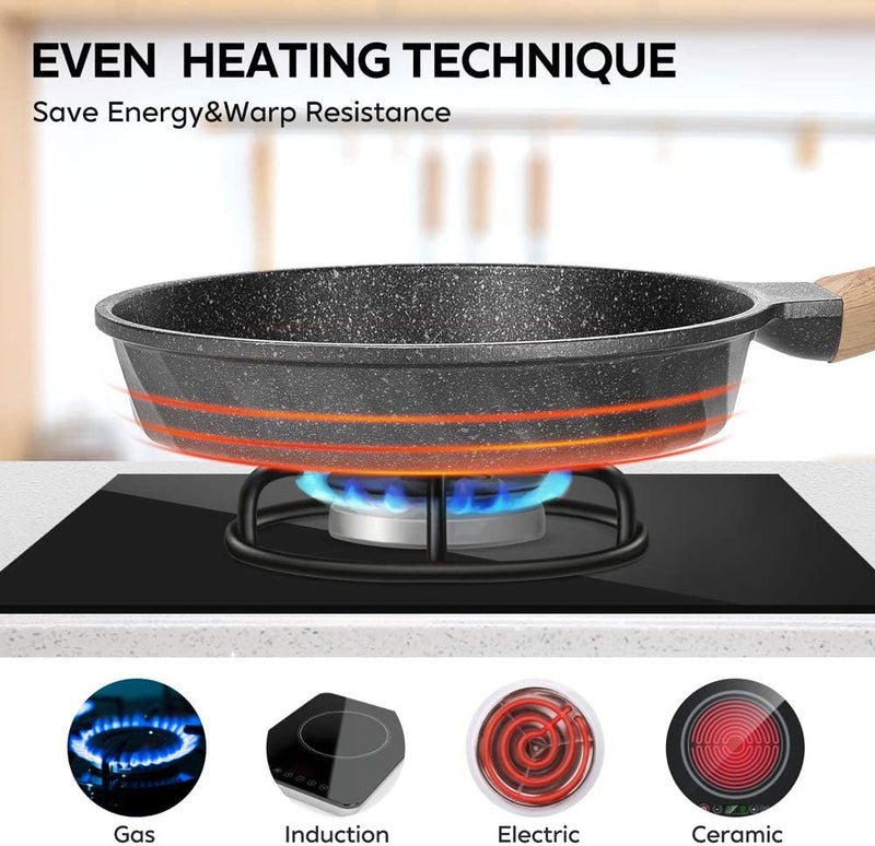 Frying Pans Nonstick, Induction Frying Pan Set Granite Skillet Pans for Cooking Omelette Pan Cookware Set with Heat-Resistant Handle, Christmas Gift for Women (8" &9.5" &11") - Puck's