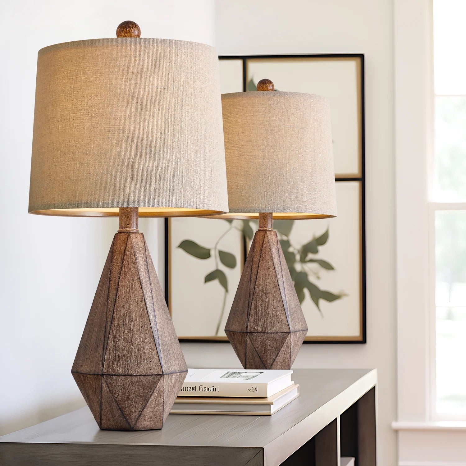 Rustic Retro Table Lamp Set of 2 for Bedroom Living Room 20.25" Farmhouse Nightstand Bedside Lamp Resin - Puck's