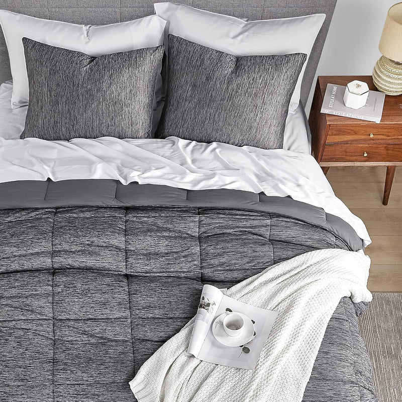 Grey King Comforter Set, 3 Pieces Reversible Cooling & Breathable Comforter, Lightweight All Season down Alternative Bedding Comforter Set (106"X90") - Puck's