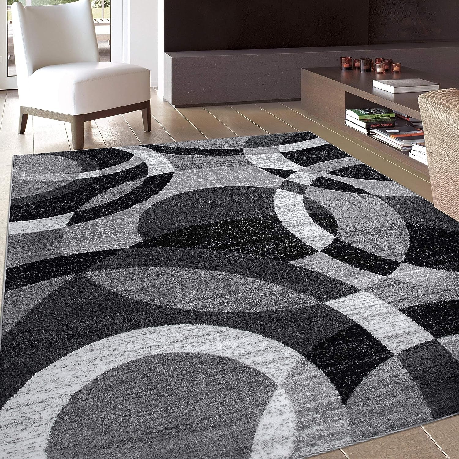Contemporary Abstract Circles Perfect for High Traffic Areas of Your Living Room,Bedroom,Home Office,Kitchen Area Rug 6'6" X 9' Gray - Puck's