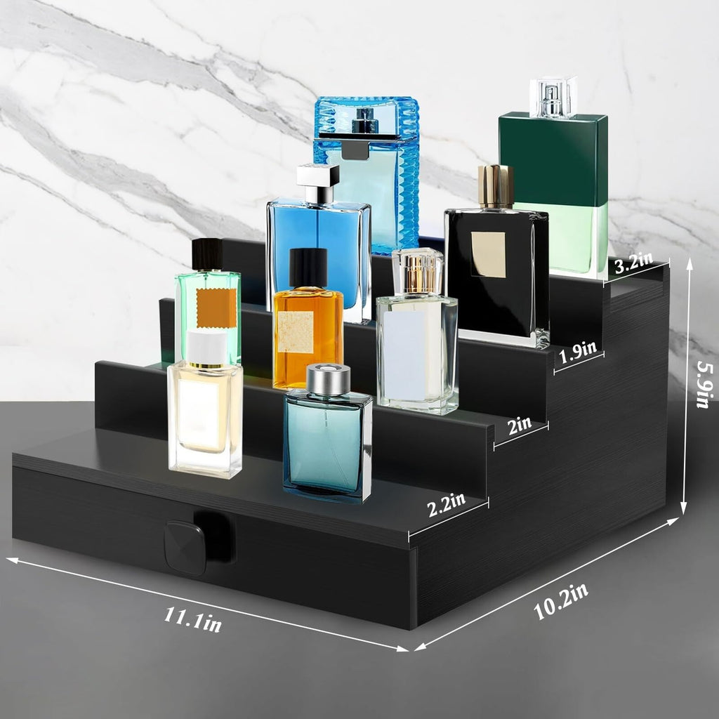 Cologne Organizer for Men, 4 Tier Black Wood Perfume Organizer with Felt Lini... - Puck's