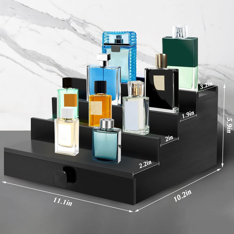 Cologne Organizer for Men, 4 Tier Black Wood Perfume Organizer with Felt Lini... - Puck's