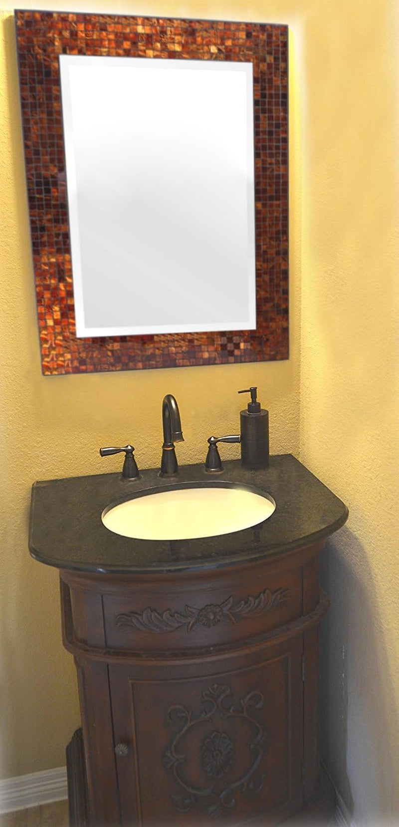 , Decorative Handmade Amber Rectangle Mosaic Beveled Wall Mirror, Frame Measures 31" X 23.5", Beveled Mirror Measures 24" X 15.5" Perfect for Housewarming Gift. (LP307) - Puck's