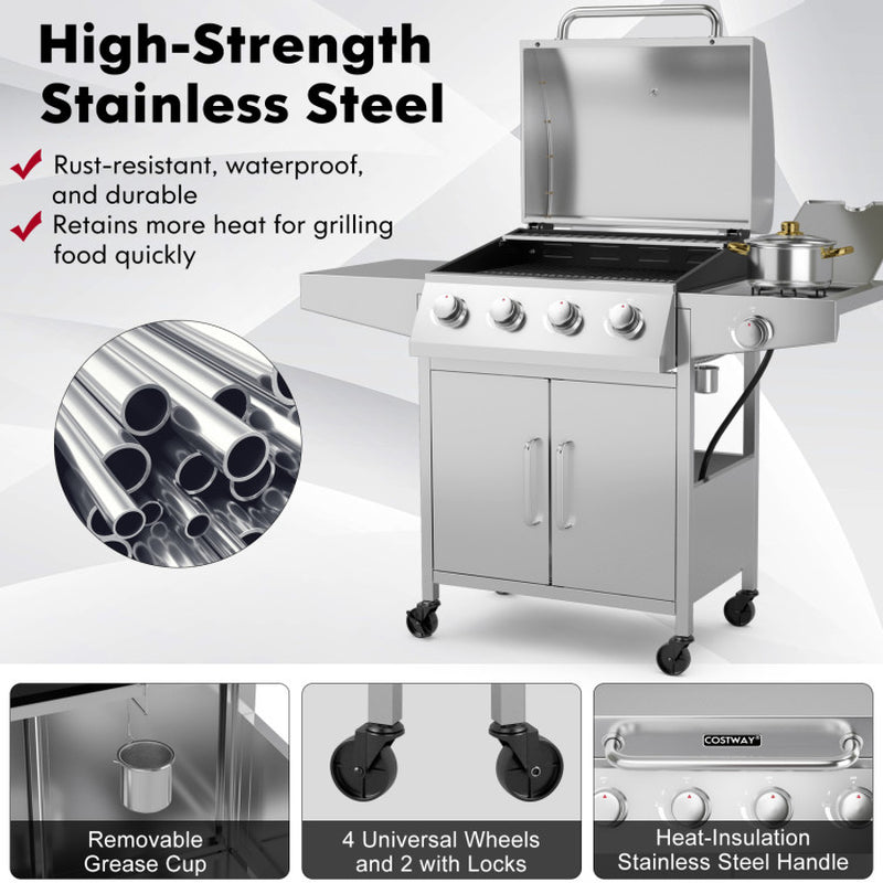 5-Burner Propane Gas Grill with Side Burner and 2 Prep Tables - Puck's