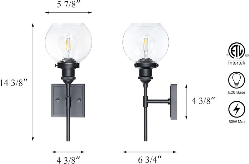 Black Wall Light, 1 Light Globe Bath Sconce Lighting Modern Wall Mounted Light for Kitchen & Bathroom XB-W1275-1-MB - Puck's