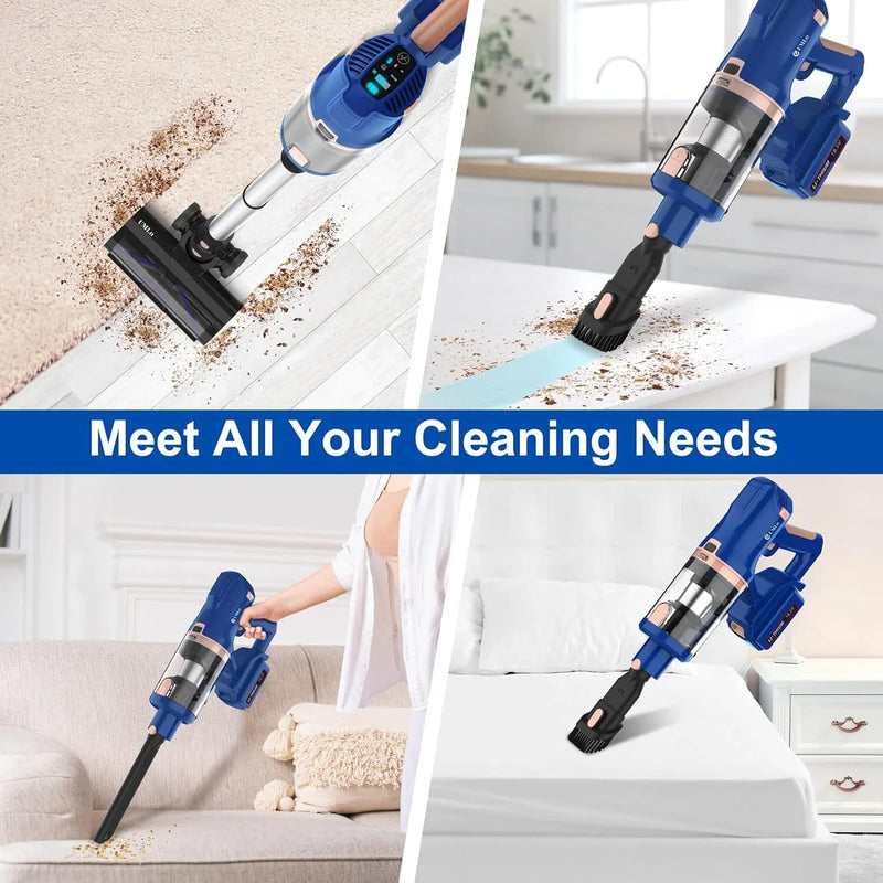 Cordless Stick Vacuum Cleaner, 300W 30Kpa Brushless Motor, 4000Mah Battery up to 60Mins Runtime, Perfect for Home Pet Hair Carpet Floor, V11 Blue - Puck's