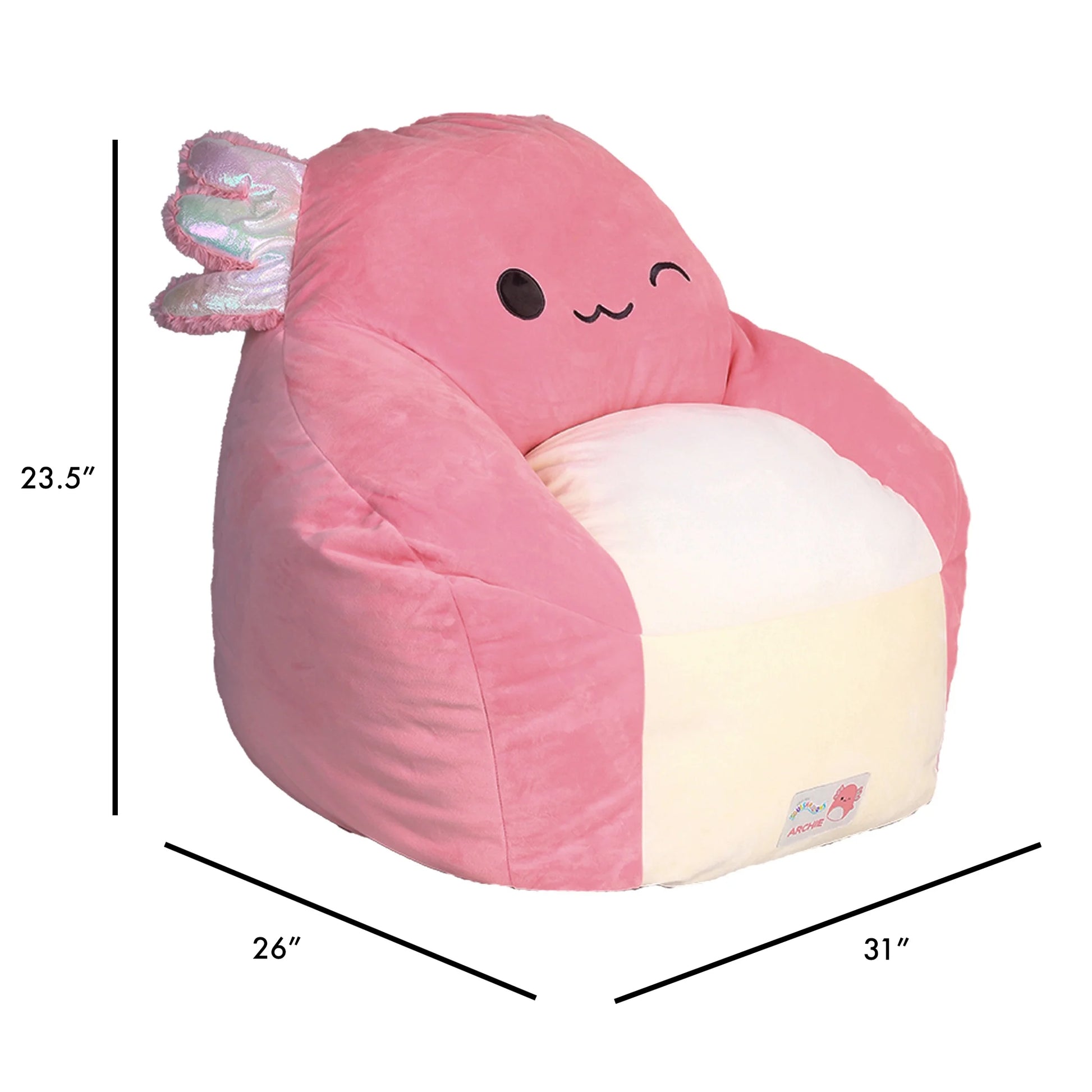Official Archie Bean Bag Chair - 30 in Wide Kids Squishy Soft Chair, Pink/White - Puck's