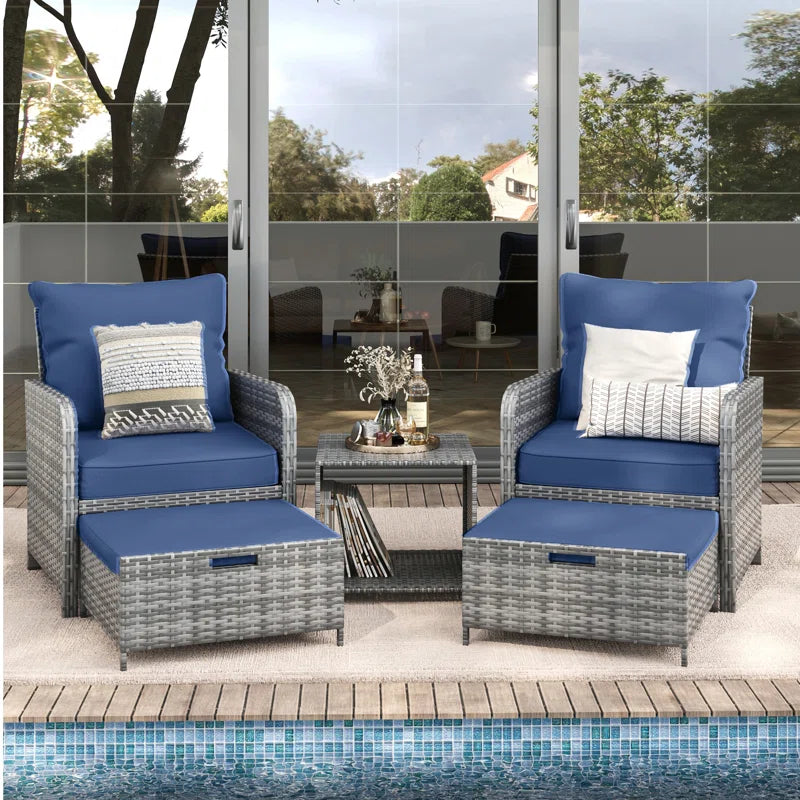 Idamarie 5 Piece PE Wicker Rattan Outdoor Conversation Set with Ottoman - Puck's