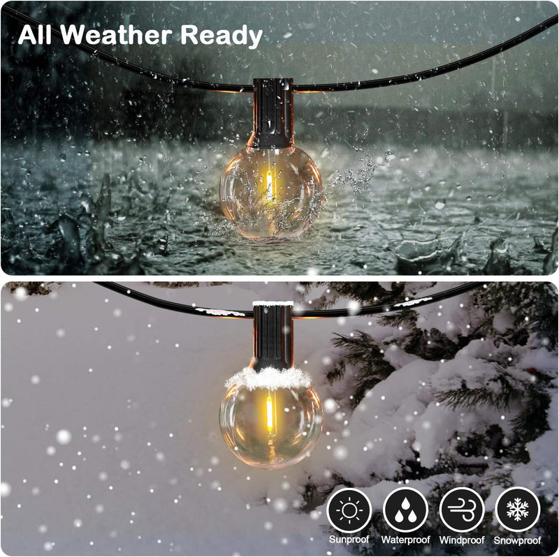 50FT LED G40 Globe String Lights, Shatterproof Outdoor Patio String Lights with 50+2 Dimmable Edison Bulbs, 50 Backyard Hanging Bistro Light Waterproof for Balcony Party Wedding Market Cafe - Puck's
