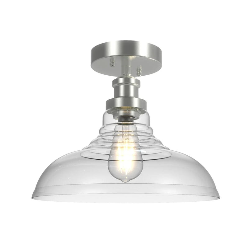 12" Farmhouse Nickel Flush Mount Ceiling Light, Metal Base Clear Glass Shade - Puck's
