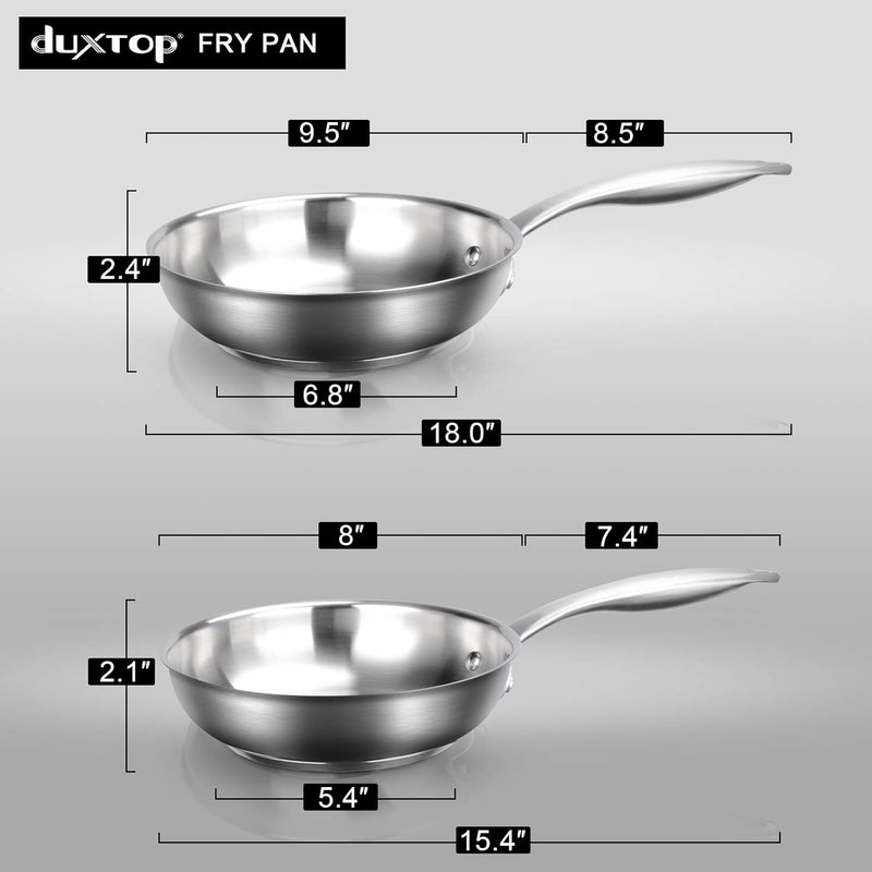 Tri-Ply Stainless Steel Frying Pan with Stay-Cool Handle, Professional 8 Inch Fry Pan with Induction Magnetic Bottom, Healthy Small Skillet, Dishwasher and Oven Safe - Puck's