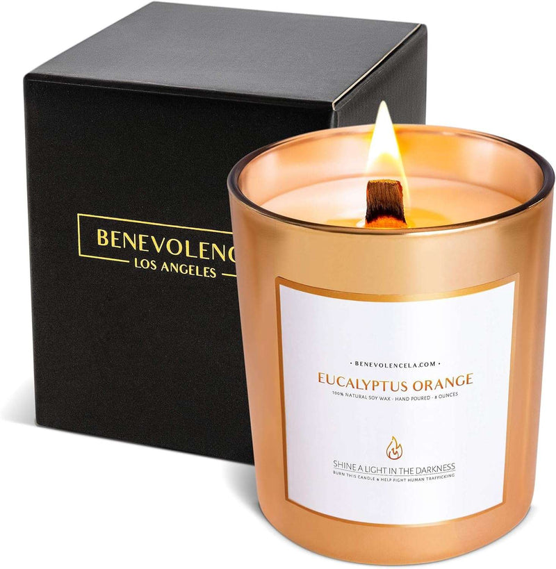 Eucalyptus Orange Wood Wick Candles | Soy Candles, Black Candle for Home | Gifts for Women and Men | Home Fragrance | Aromatherapy | Shelf Decor, Bathroom Freshener | 8Oz, 45 Hour Burn - Puck's