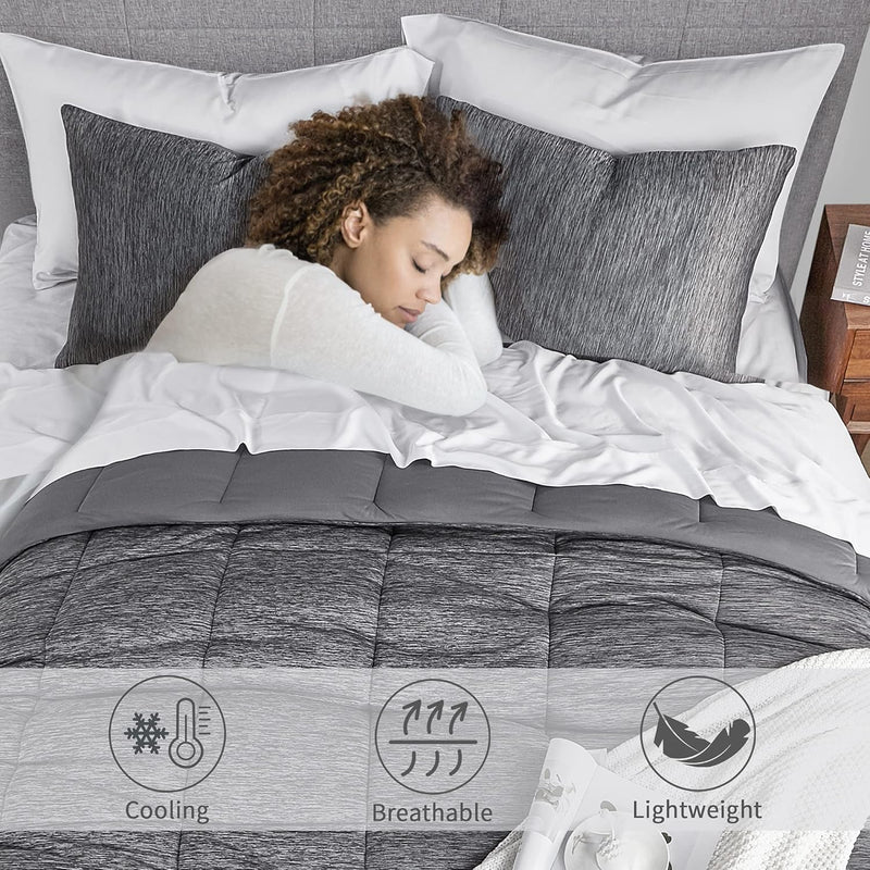Grey King Comforter Set, 3 Pieces Reversible Cooling & Breathable Comforter, Lightweight All Season down Alternative Bedding Comforter Set (106"X90") - Puck's