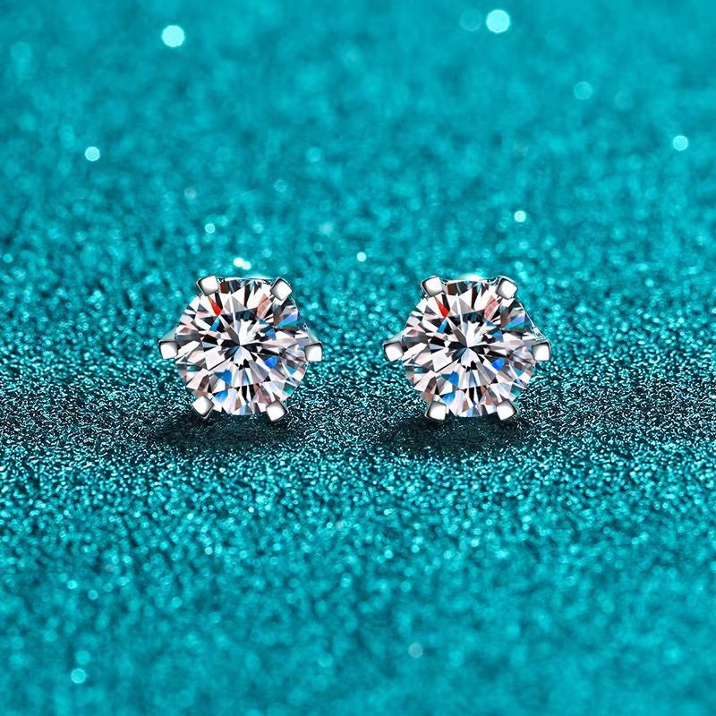 Moissanite Stud Earrings 18K White Gold Plated Sterling Silver D VVS1 round Cut Lab Diamond Screw Ear Studs for Women - Puck's
