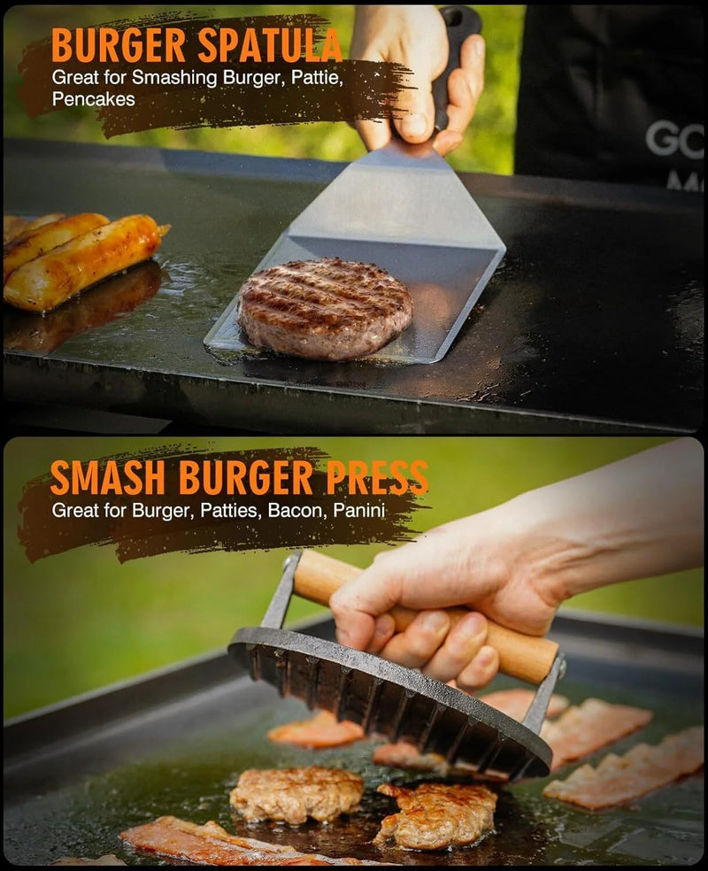 Griddle Accessories Kit, Exclusive Griddle Tools Spatulas Set for Blackstone and Camp Chef-15Pcs Flat Top Grill Accessories-Stainless Steel Grill Spatula Kit for Outdoor BBQ - Puck's
