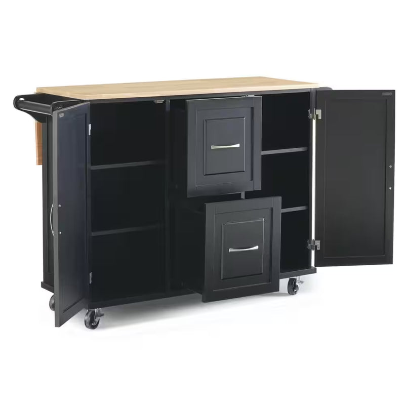 Dolly Madison Black Kitchen Cart with Natural Wood Top