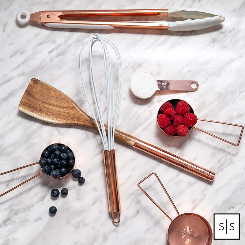 Copper Measuring Cups and Spoons Set – 8-Piece Stackable Stainless Steel Metal Measuring Utensils – Stylish and Sturdy Rose Gold Kitchen Accessories for Baking and Cooking - Puck's