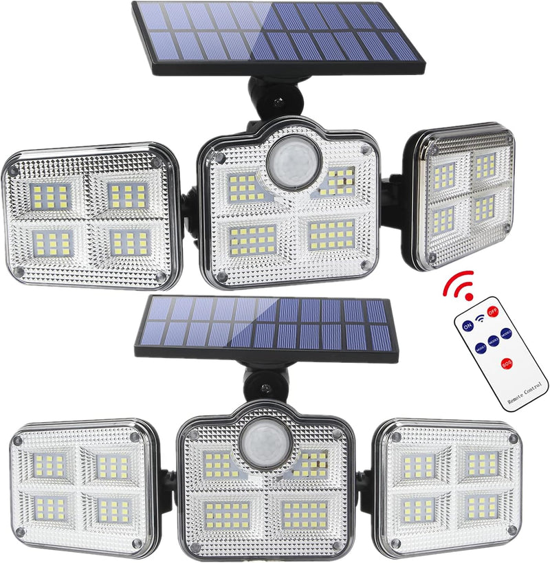 Solar Lights Outdoor Waterproof - Solar Motion Sensor Lights 270° Wide Angle: Solar Security Lights 3 Adjustable Heads LED Flood Lights Super Bright Solar Powered Wall Lights with Remote Control - Puck's