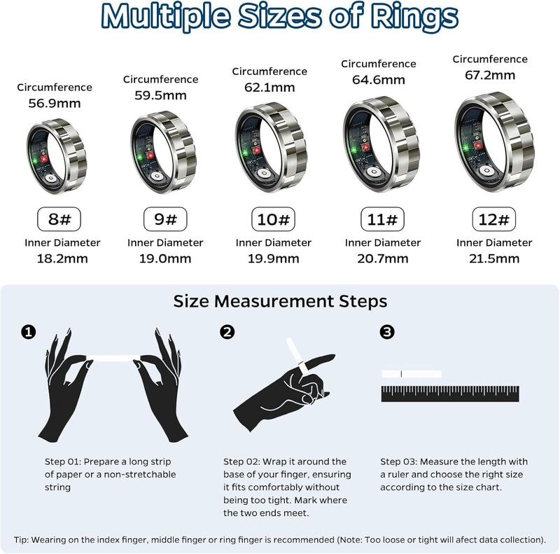 Smart Ring Health Tracker, Sleep Tracker Ring with Heart Rate, Waterproof Fitness Ring for Activity Monitoring/Steps/Distance/Calories,Air Gestures,Up to 7Day Battery,For Ios Android(Stylish Silver#8) - Puck's