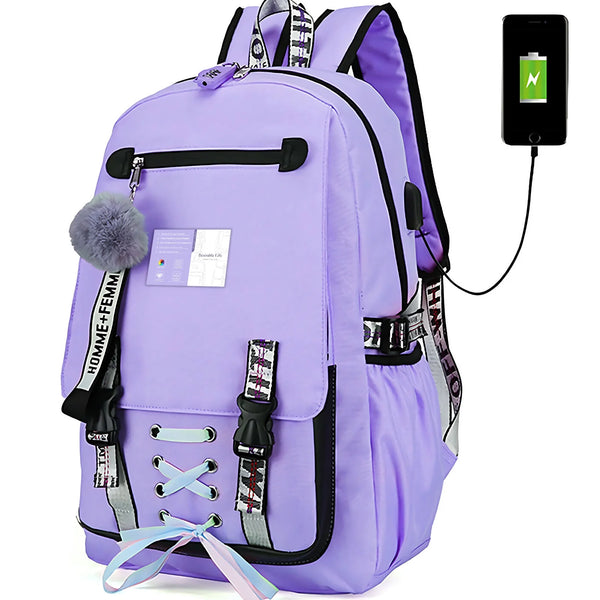 Women Girls School Bag Waterproof Teenage Backpack with anti Theft Lock USB Port College Bookbags Student Laptop