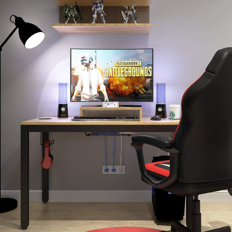 Gaming Computer Desk, 47 Inches Desk Gaming Table Workstation Desk with Display Stand and Cable Management and Headphone Holder, Teak BHUS-AC14BB - Puck's