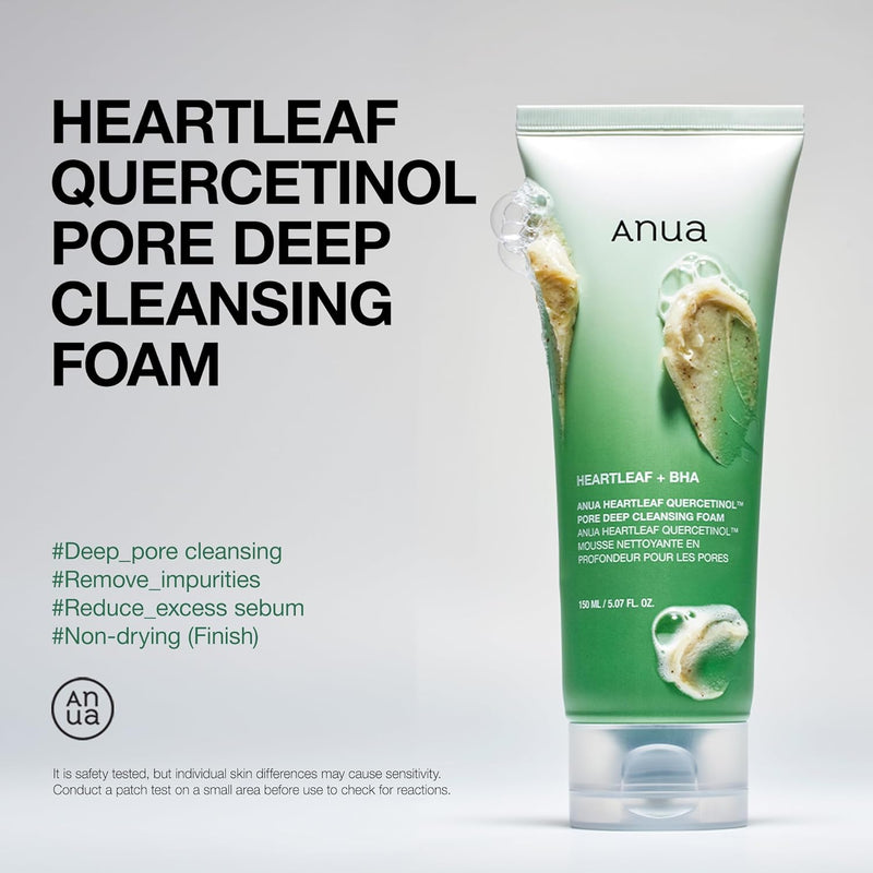 Heartleaf Quercetinol Pore Deep Cleansing Foam, Facial Cleanser, for Double Cleansing, BHA, Hyaluronic Acid, Glycerin, Face Wash, Blackhead Remover, Korean Skincare (150Ml/5.07 Fl.Oz.) - Puck's