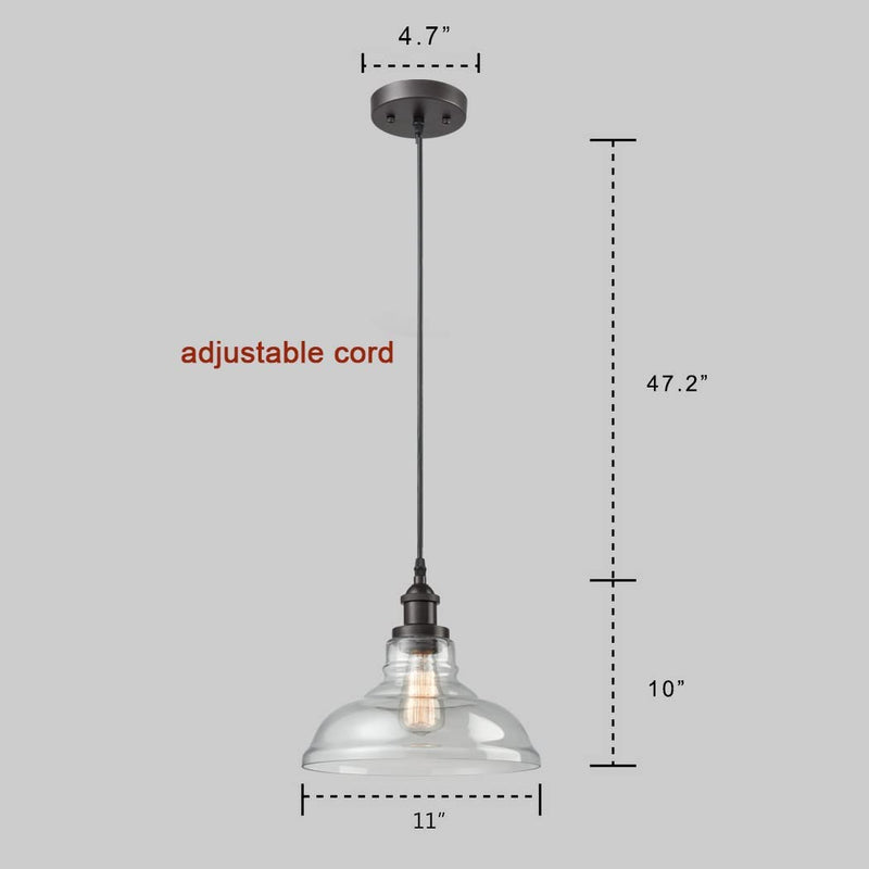 Ecopower Industrial Edison Vintage Style 1-Light Pendant Glass Hanging Light Kitchen Island Dining Pendant Lighting - Puck's