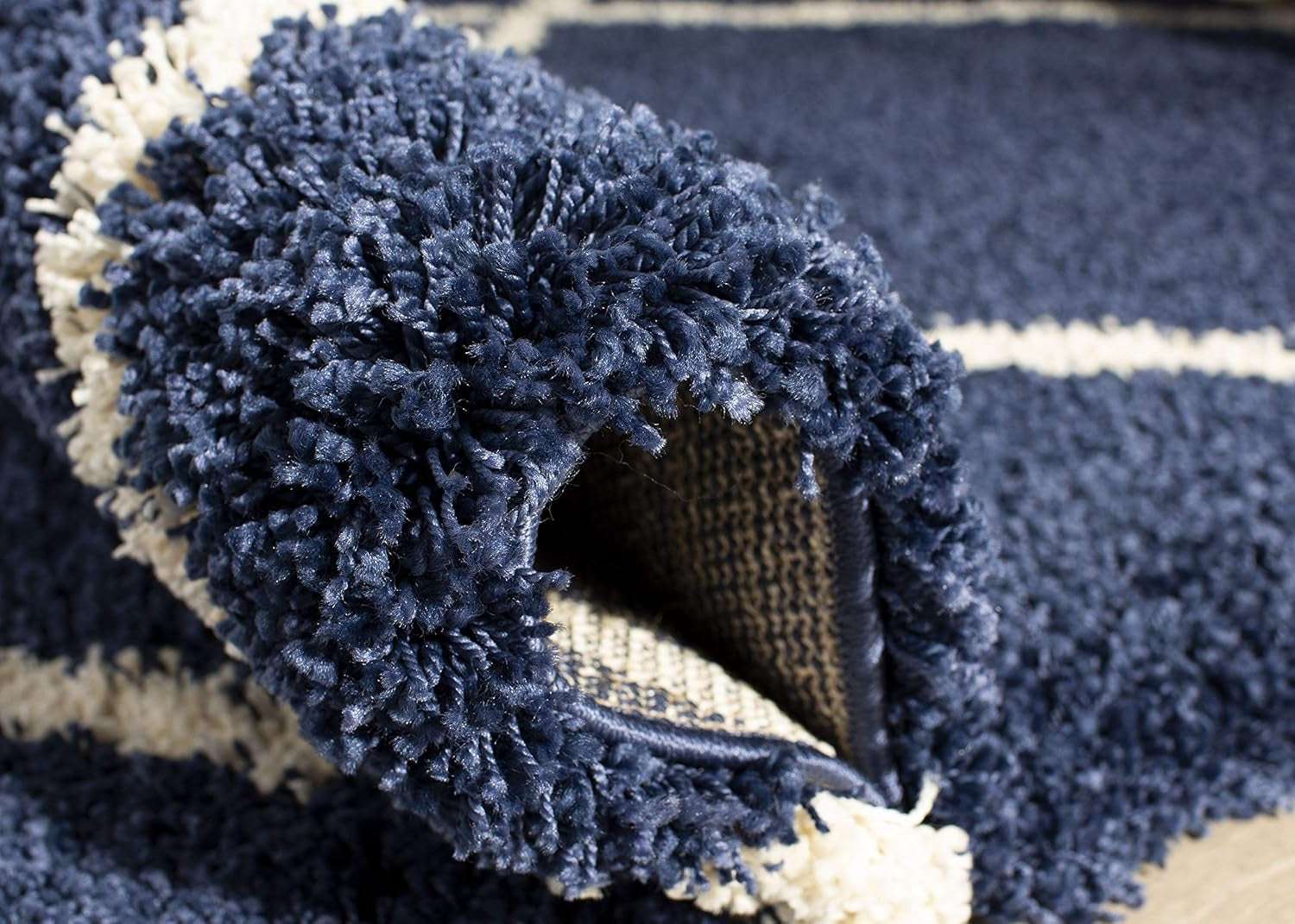 Hudson Shag Collection Runner Rug - 2'3" X 8', Navy & Ivory, Modern Trellis Design, Non-Shedding & Easy Care, 2-Inch Thick Ideal for High Traffic Areas in Living Room, Bedroom (SGH281C) - Puck's