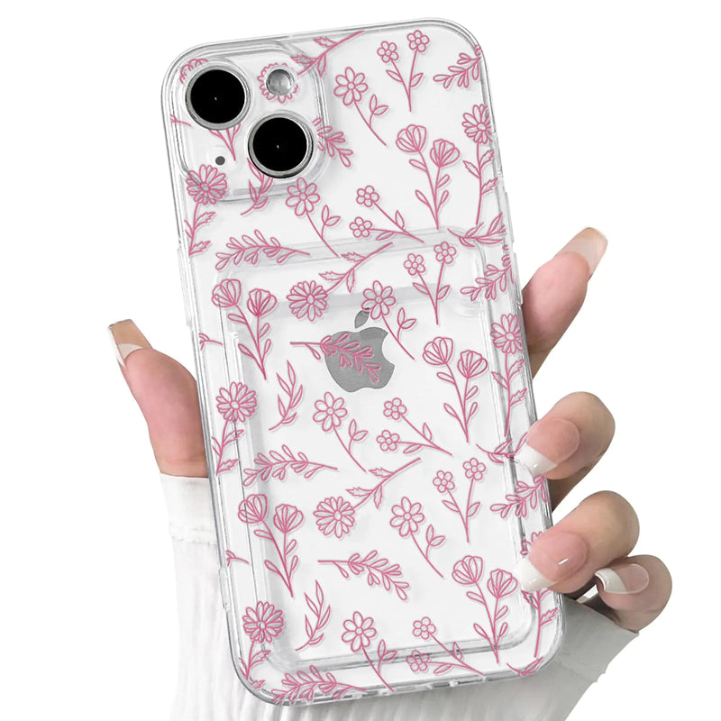 NITITOP Compatible with iPhone 7/8 / SE Case Clear with Card Holder Cute Flower Floral Leave Pattern for Women Girl Soft TPU Shock-Absorbing Wallet Case Protective Phone Cover - Black - Puck's