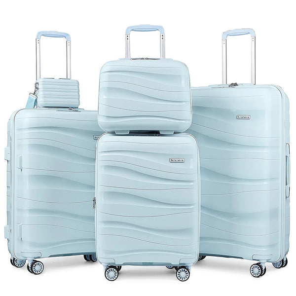 5 Piece Luggage Set PP Hardside Spinner Luggage - (Expandable Carry-On Suitcase20")(24" 28")-Light Blue - Puck's