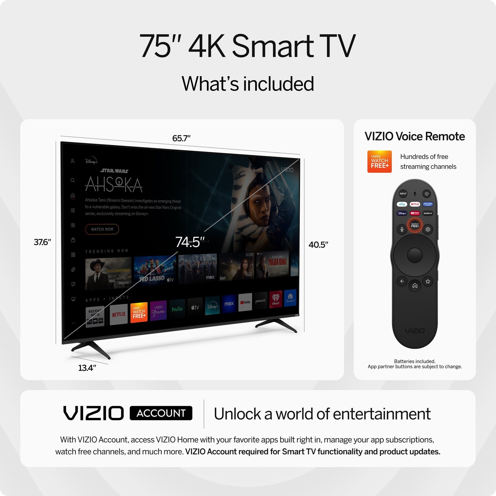 75” Class 4K UHD LED HDR Smart TV (New) V4K75M-08 - Puck's