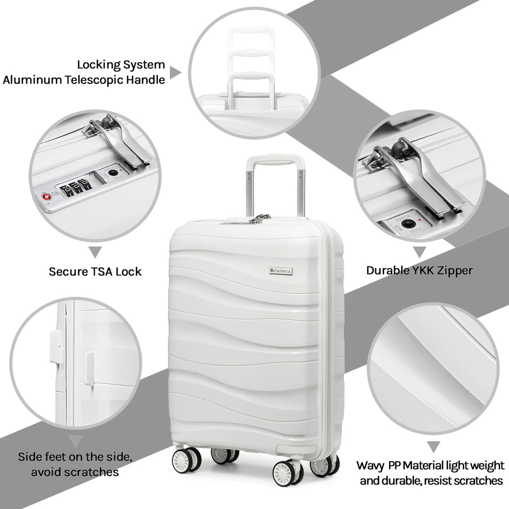 5 Piece Luggage Set PP Hardside Spinner Luggage - (Expandable Carry-On Suitcase20")( 24" 28")-White - Puck's