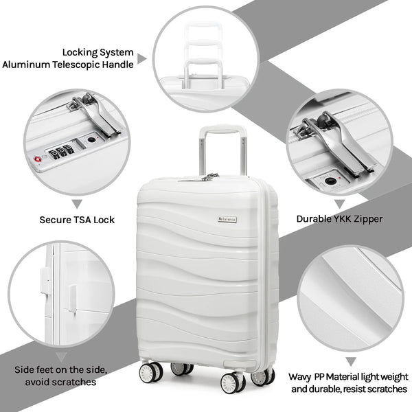 5 Piece Luggage Set PP Hardside Spinner Luggage - (Expandable Carry-On Suitcase20")( 24" 28")-White - Puck's