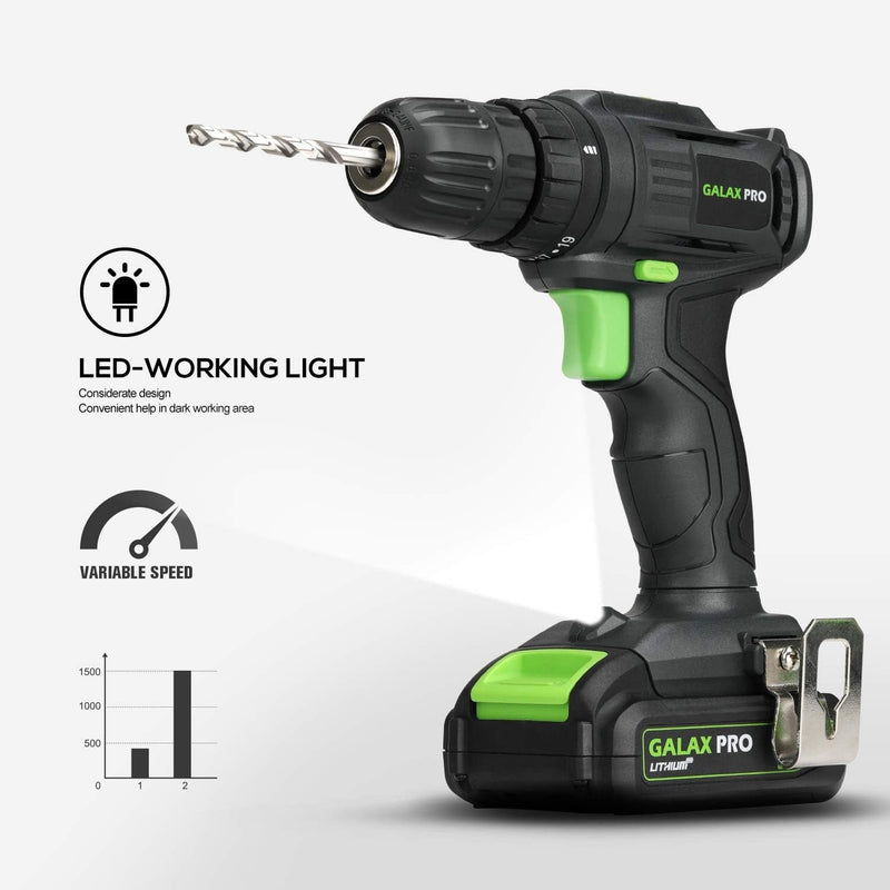 2-Speed Drill 20V MAX Lithium-Ion Drill/Driver, 3/8'' Electric Drill with 19+1 Torque Setting, 68 Pieces Accessories Ideal for Home Improvement and DIY Project - Puck's