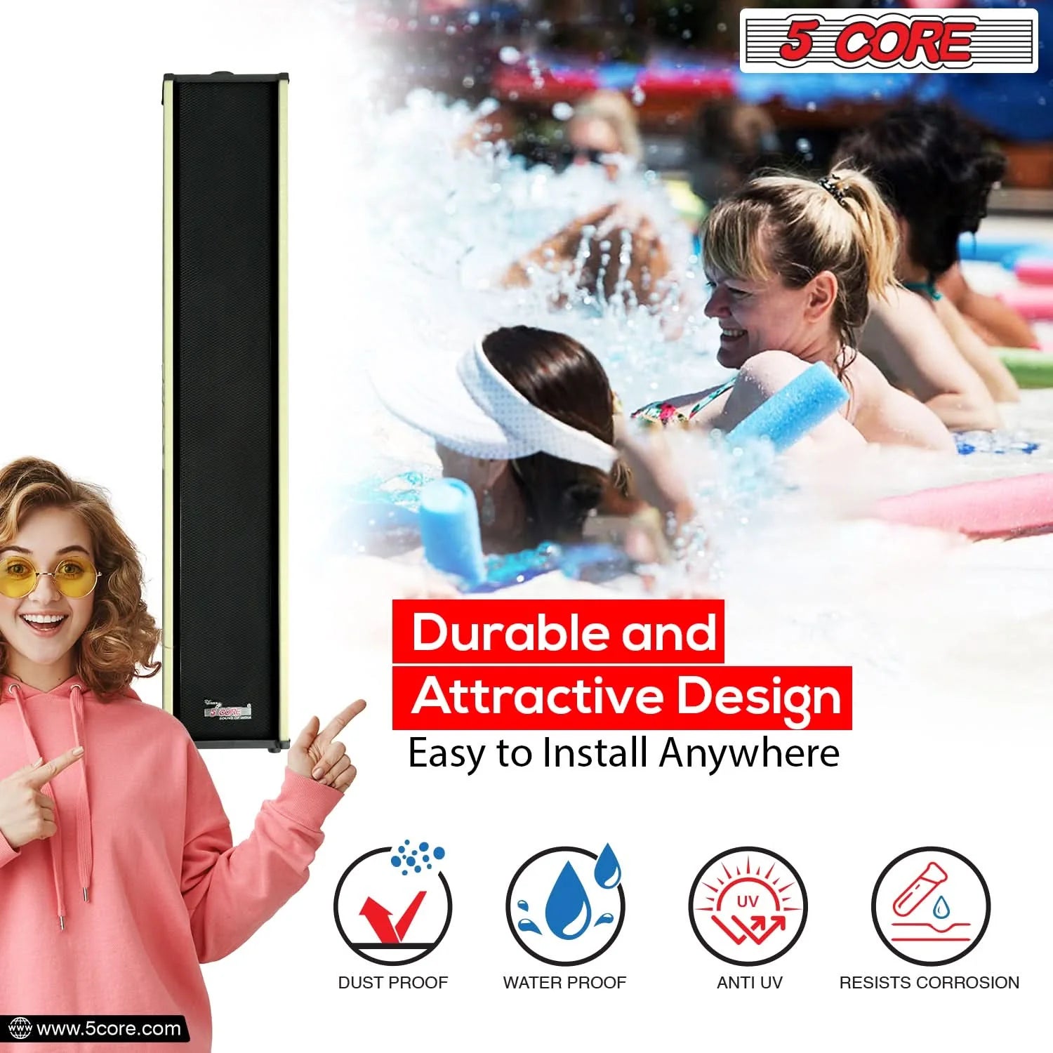 5Core Outdoor Speakers Stereo in Wall 300W Peak Passive Home Audio System - Puck's