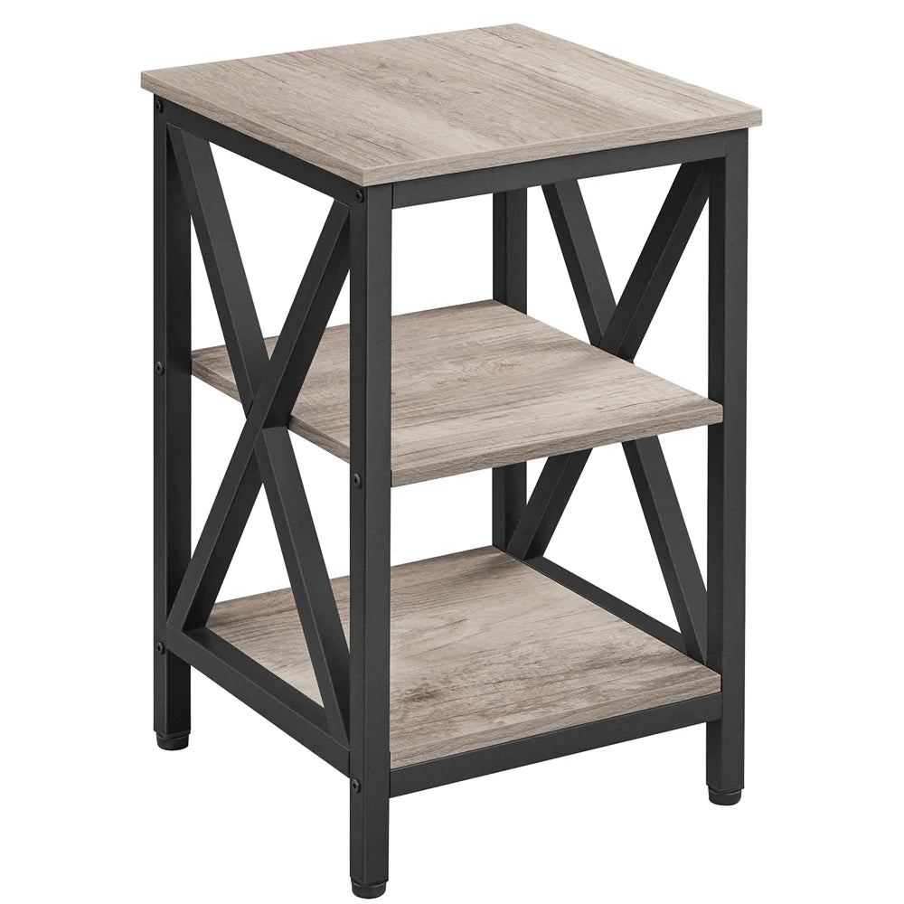 3 Tier X Frame Side Table for Living Room, Gray - Puck's